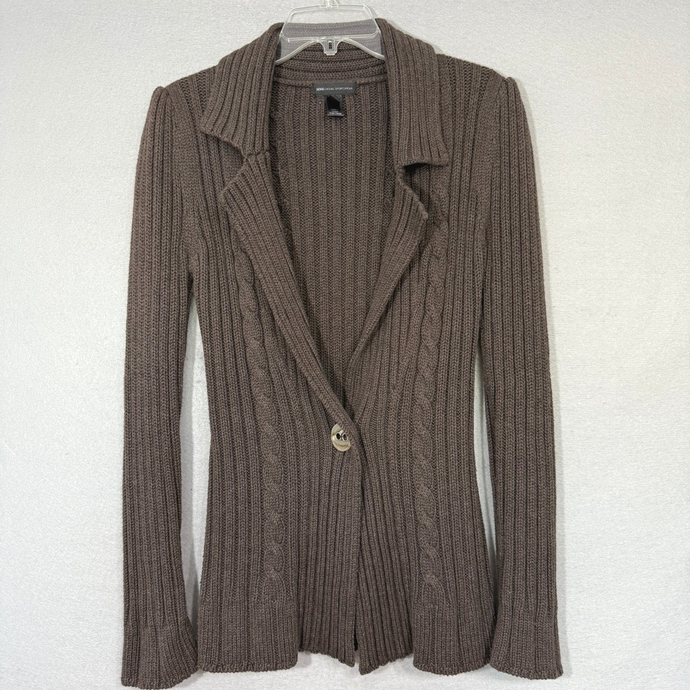 MNG Mango Ribbed Cable Knit Blazer Cardigan Womens‎ Size S Brown Cotton Wool S